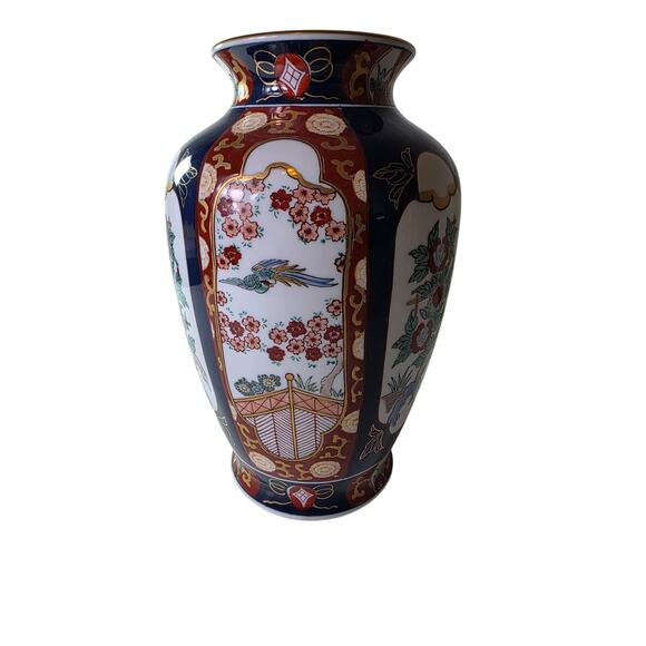 Vintage GOLD IMARI Large Blue Hand Painted Vase 12" Japan - Picture 1 of 12